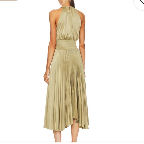 ALC Renzo II" satin pleated high-neck midi dress - Picture 4 of 11